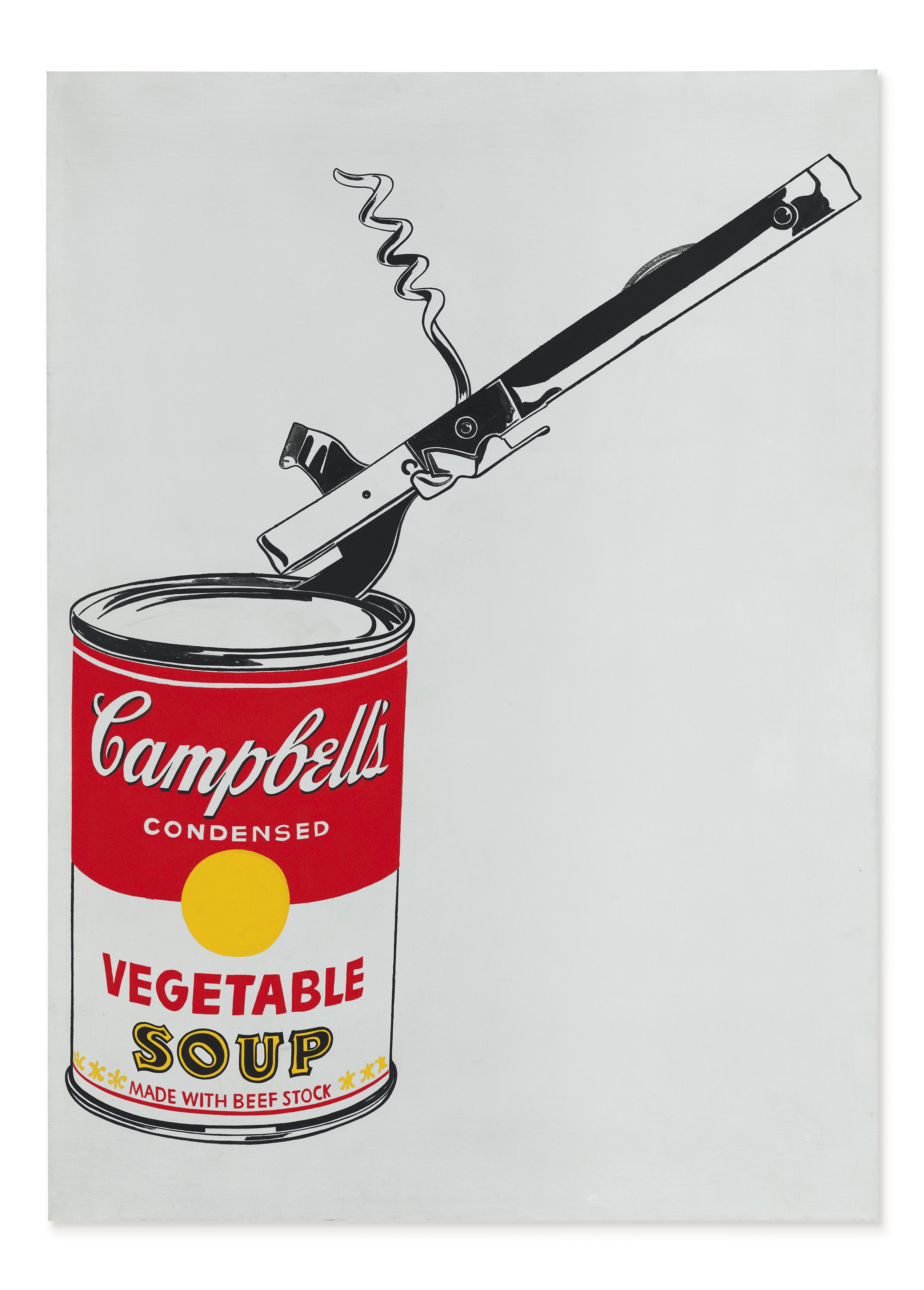 Andy Warhol, Big Campbell's Soup Can with Can Opener (Vegetable), casein and graphite on linen, 1962. Estimate on Request